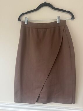 Tailored Brown Wrap-Front Pencil Skirt